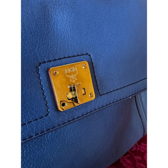 MCM Blue Pebbled Leather Two-Way Bag w/COA - Picture 5 of 14